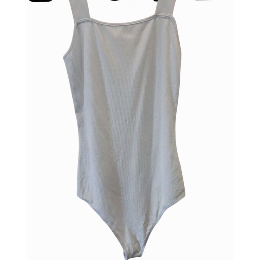 American Eagle Blue Bodysuit Womens Sz Medium Super Seamless Square Neck Ribbed - Picture 4 of 8
